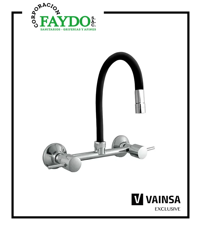 Mezcladora A La Pared Pico Flexible Negro Bali Vainsa