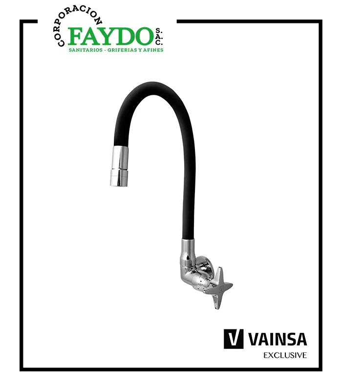 Llave Para Lavadero A La Pared Con Pico Flexible Negro Sestri Vainsa