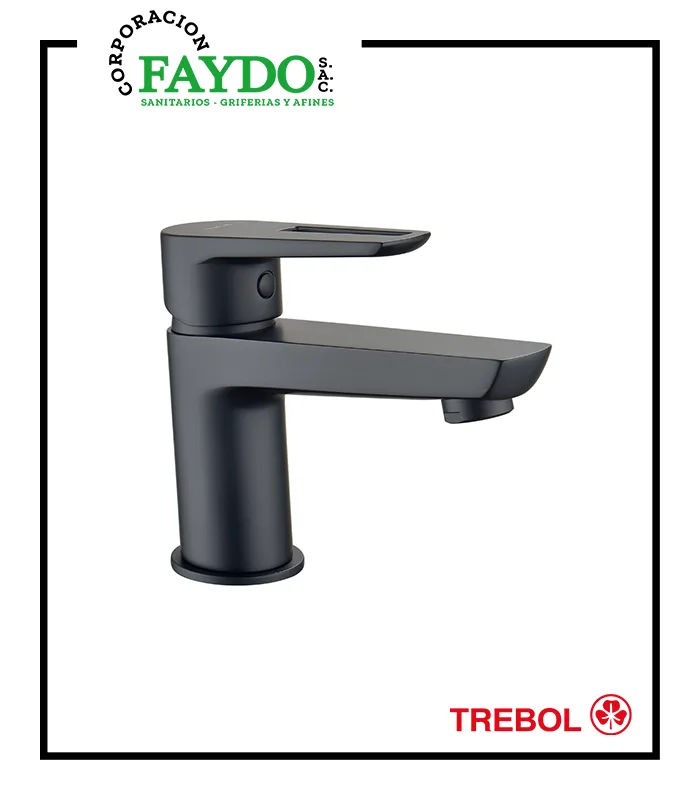 Mezcladora Lavatorio Monocomando Pico Bajo Negro Mate Tempra Trebol