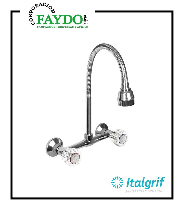Mezcladora Para Lavadero A La Pared Con Pico Flexible Aruba Italgrif